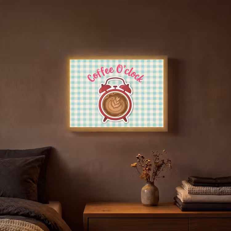 Koffie - Klok - Groen Light Box met batterij (Wandlamp) middel -sfeer4