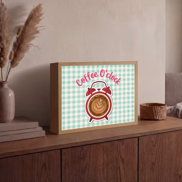 Koffie - Klok - Groen Light Box met batterij (Wandlamp) middel -sfeer2