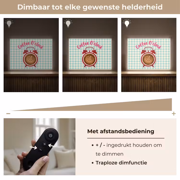 Koffie - Klok - Groen Light Box met batterij (Wandlamp) middel -USP_dimbaarNL