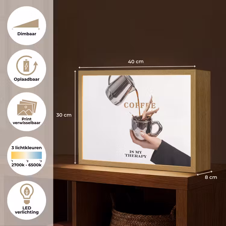 Koffie - Mok - Kan - Therapie Light Box met batterij (Wandlamp) middel -USP_websiteoverzichtNL
