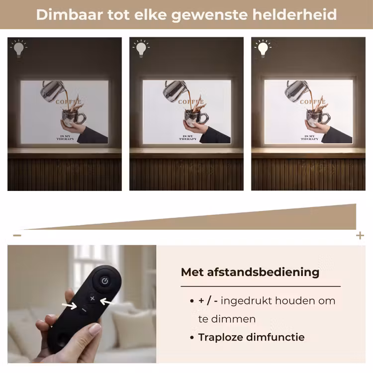 Koffie - Mok - Kan - Therapie Light Box met batterij (Wandlamp) middel -USP_dimbaarNL