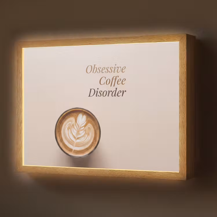 Koffie - Obessive Coffee Disorder - Beige Light Box met batterij (Wandlamp) middel -z3d_website