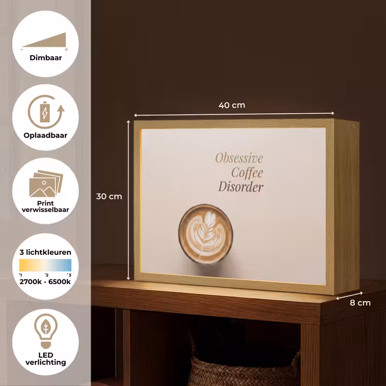 Koffie - Obessive Coffee Disorder - Beige Light Box met batterij (Wandlamp) middel -USP_websiteoverzichtNL