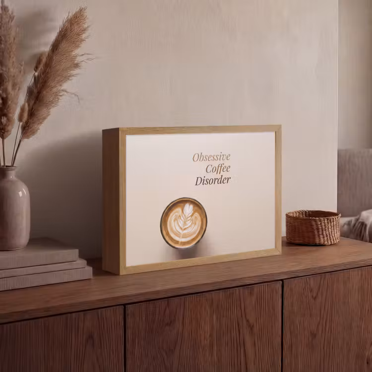 Koffie - Obessive Coffee Disorder - Beige Light Box met batterij (Wandlamp) middel -sfeer2