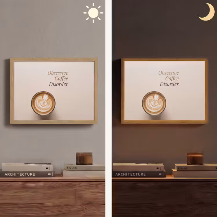 Koffie - Obessive Coffee Disorder - Beige Light Box met batterij (Wandlamp) middel -sfeer3