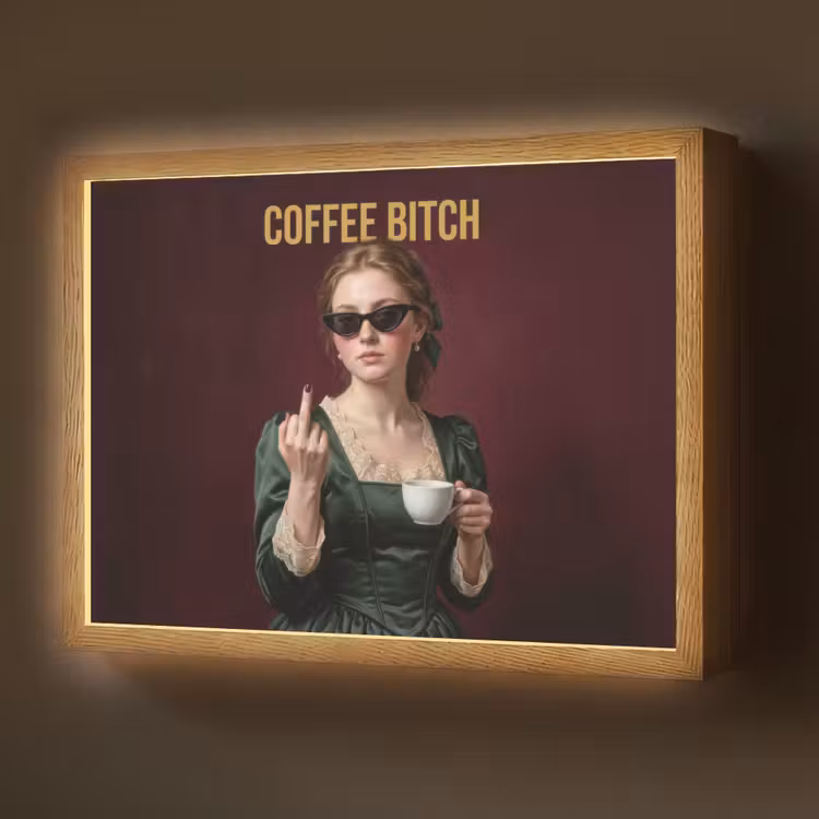 Koffie - Vrouw - Middelvinger Light Box met batterij (Wandlamp) middel -z3d_website