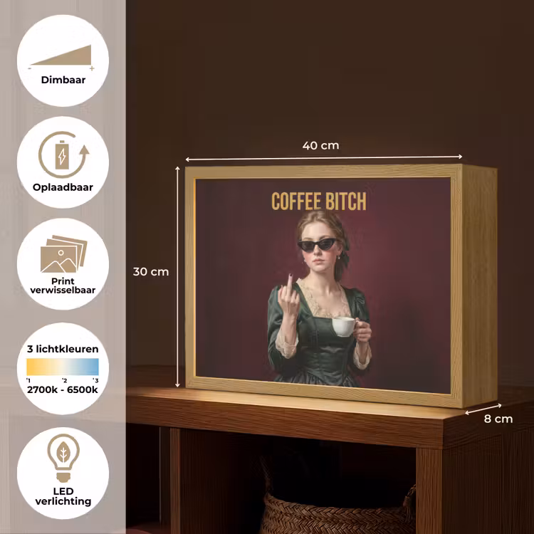Koffie - Vrouw - Middelvinger Light Box met batterij (Wandlamp) middel -USP_websiteoverzichtNL