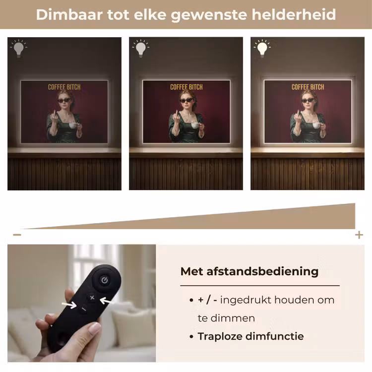 Koffie - Vrouw - Middelvinger Light Box met batterij (Wandlamp) middel -USP_dimbaarNL