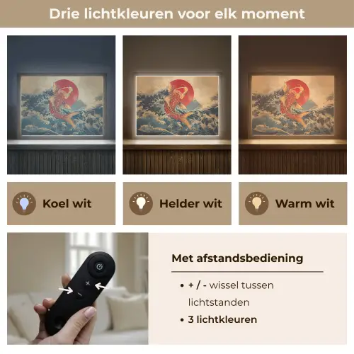 Koi - Zee - Golven - Zon Light Box met batterij (Wandlamp) middel -USP_lichtkleurNL
