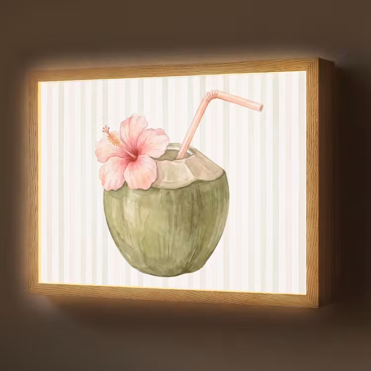 Kokosnoot - Drank - Tropisch - Illustratie - Zomer Light Box met batterij (Wandlamp) middel -z3d_website