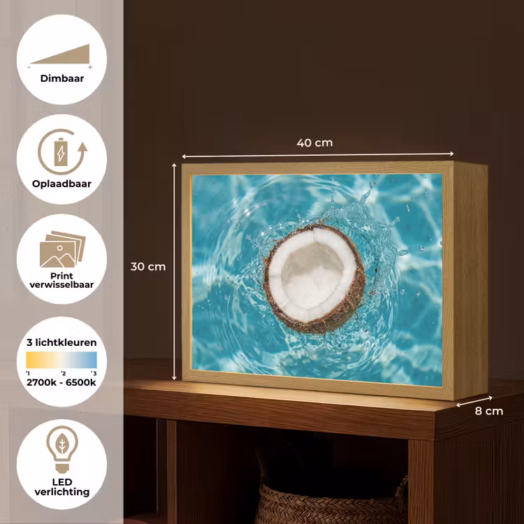 Kokosnoot - Water - Wit Light Box met batterij (Wandlamp) middel -USP_websiteoverzichtNL