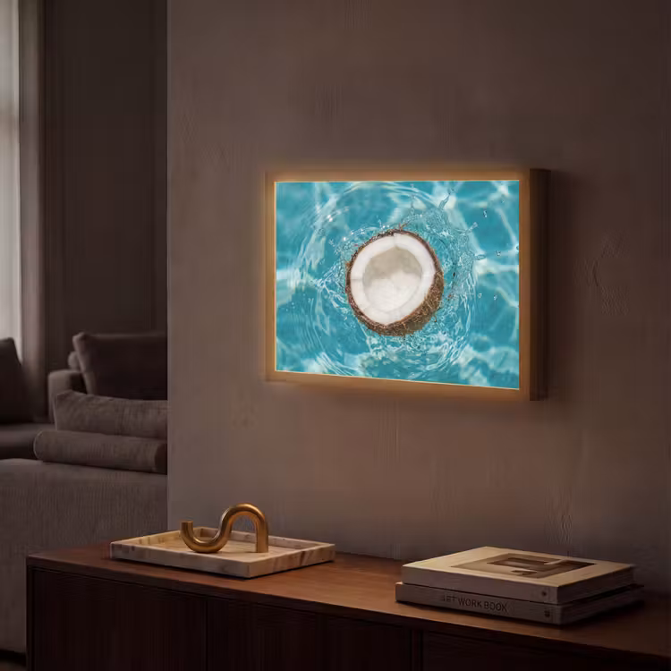 Kokosnoot - Water - Wit Light Box met batterij (Wandlamp) middel -sfeer1