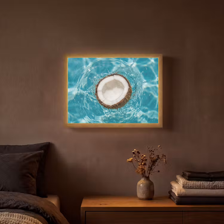 Kokosnoot - Water - Wit Light Box met batterij (Wandlamp) middel -sfeer4
