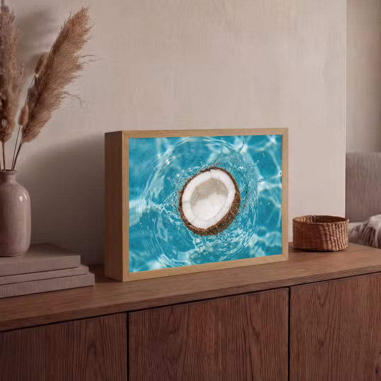 Kokosnoot - Water - Wit Light Box met batterij (Wandlamp) middel -sfeer2
