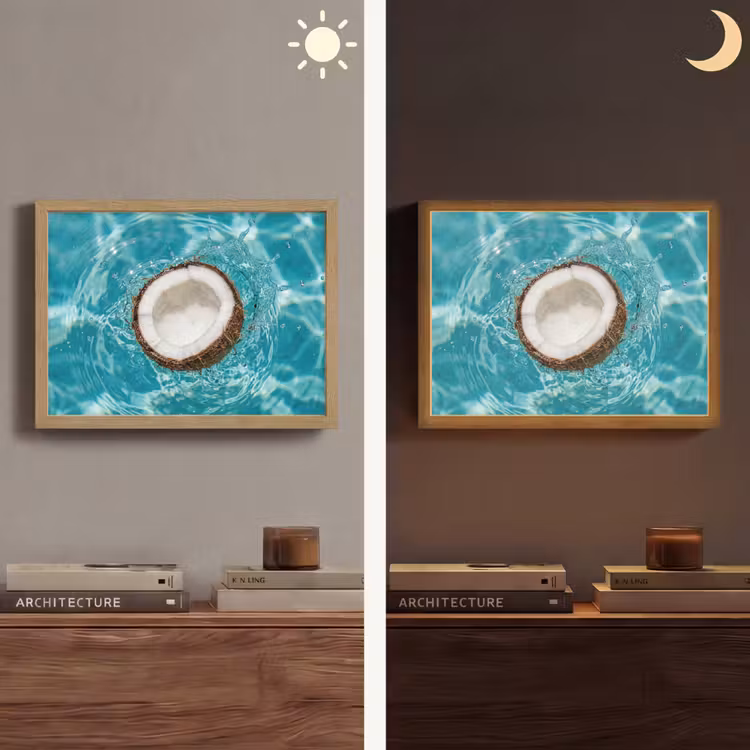 Kokosnoot - Water - Wit Light Box met batterij (Wandlamp) middel -sfeer3