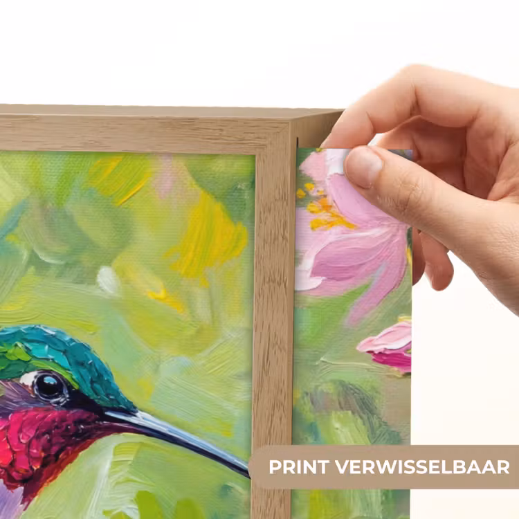 Kolibrie - Bloemen - Natuur - Kleurrijk Light Box met batterij (Wandlamp) middel -USP_websiteprintNL