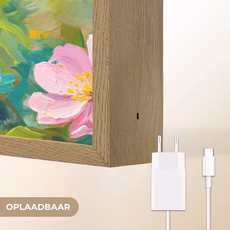 Kolibrie - Bloemen - Natuur - Kleurrijk Light Box met batterij (Wandlamp) middel -USP_websiteoplaadbaarNL