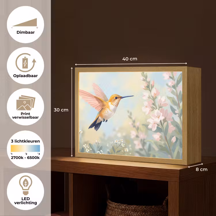 Kolibrie - Illustratie - Kleurrijk Light Box met batterij (Wandlamp) middel -USP_websiteoverzichtNL