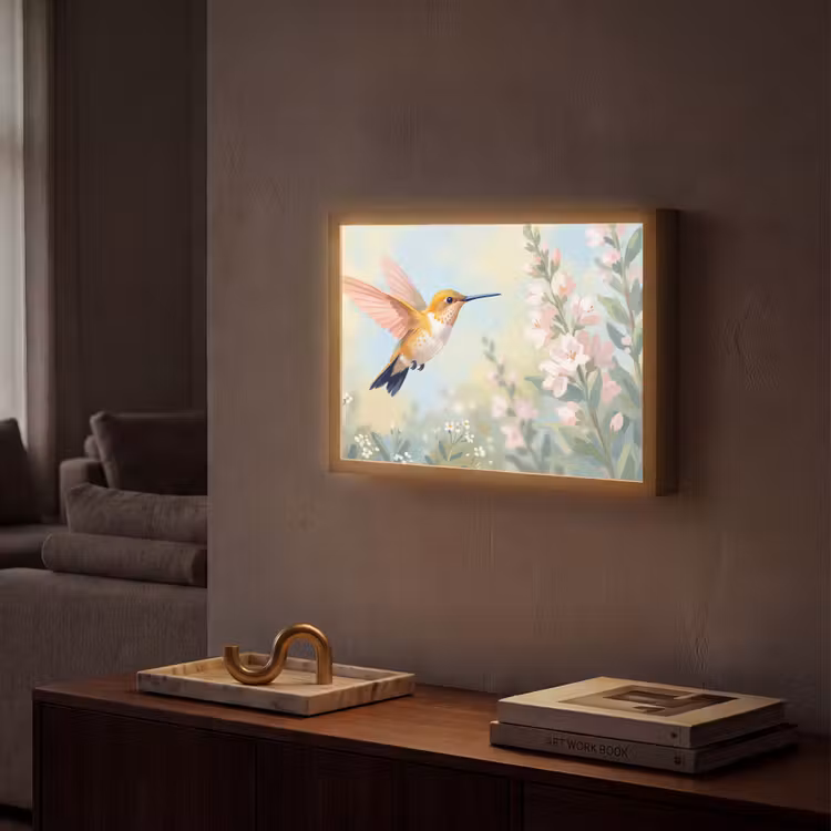 Kolibrie - Illustratie - Kleurrijk Light Box met batterij (Wandlamp) middel -sfeer1