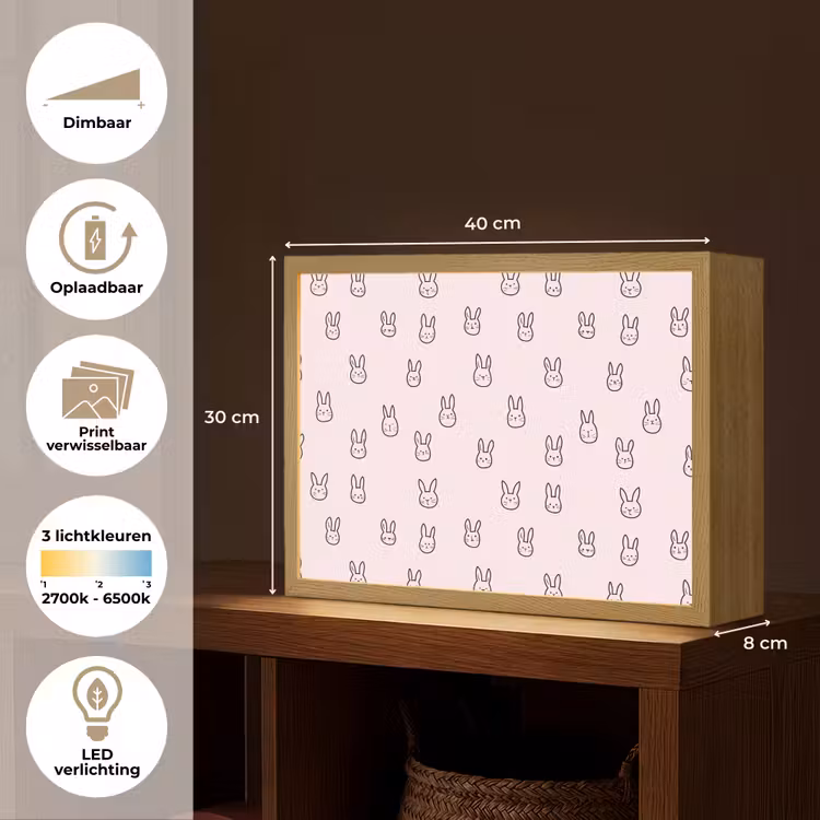 Konijnen - Minimalistisch - Roze Light Box met batterij (Wandlamp) middel 907 -USP_websiteoverzichtNL