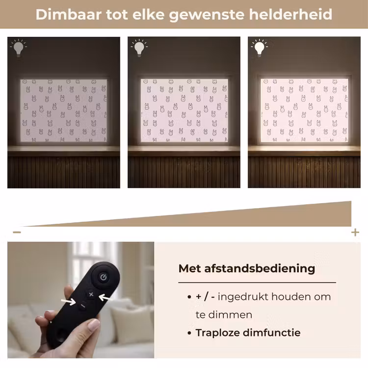 Konijnen - Minimalistisch - Roze Light Box met batterij (Wandlamp) middel 907 -USP_dimbaarNL
