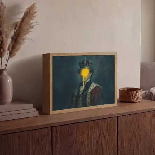Koning - Portret - Druipende gele verf Light Box met batterij (Wandlamp) middel -sfeer2