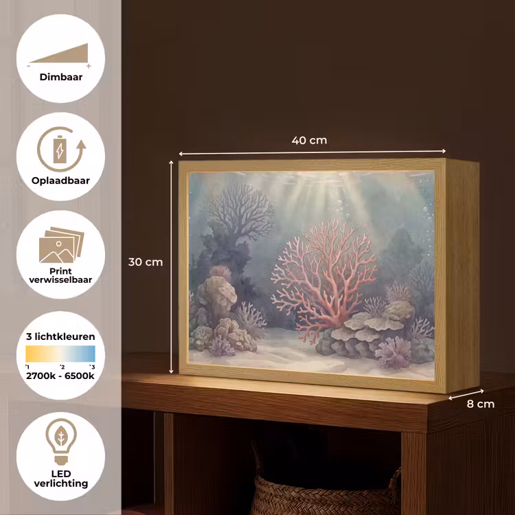 Koraal - Onderwater - Natuur - Roze Light Box met batterij (Wandlamp) middel -USP_websiteoverzichtNL