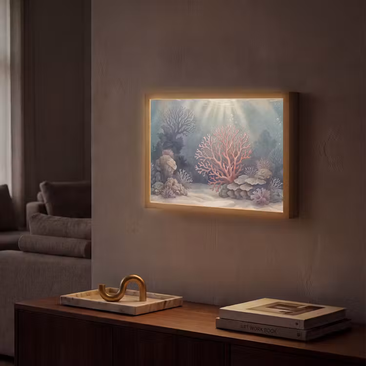 Koraal - Onderwater - Natuur - Roze Light Box met batterij (Wandlamp) middel -sfeer1