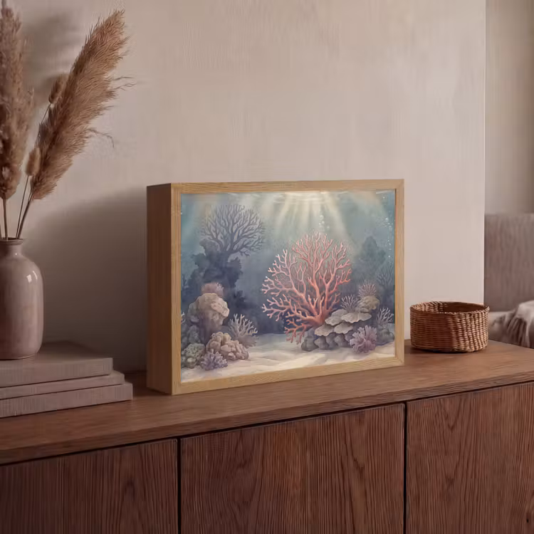 Koraal - Onderwater - Natuur - Roze Light Box met batterij (Wandlamp) middel -sfeer2
