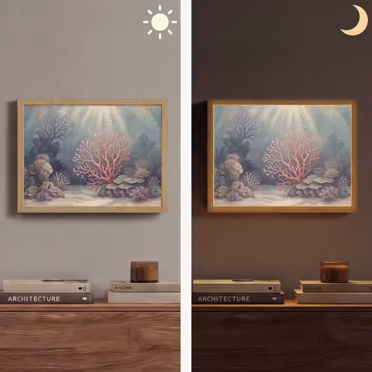 Koraal - Onderwater - Natuur - Roze Light Box met batterij (Wandlamp) middel -sfeer3