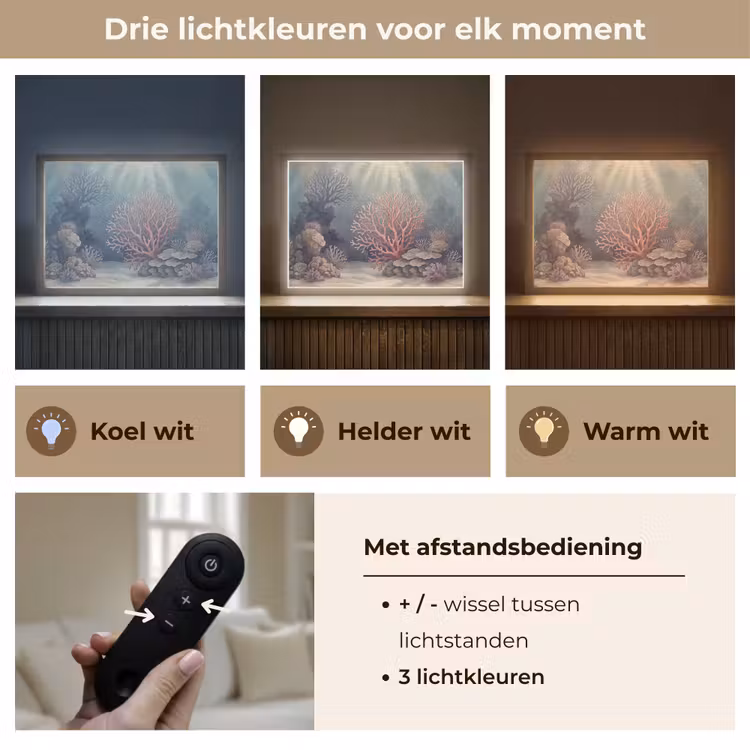 Koraal - Onderwater - Natuur - Roze Light Box met batterij (Wandlamp) middel -USP_lichtkleurNL