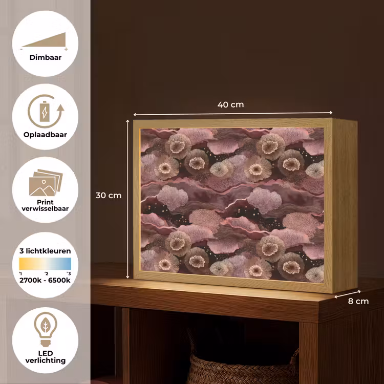 Koraal - Organisch - Roze Light Box met batterij (Wandlamp) middel 907 -USP_websiteoverzichtNL
