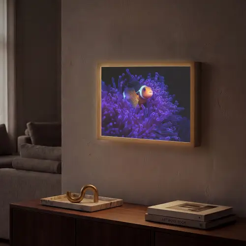 Koraal - Vis - Oranje - Zee Light Box met batterij (Wandlamp) middel -sfeer1