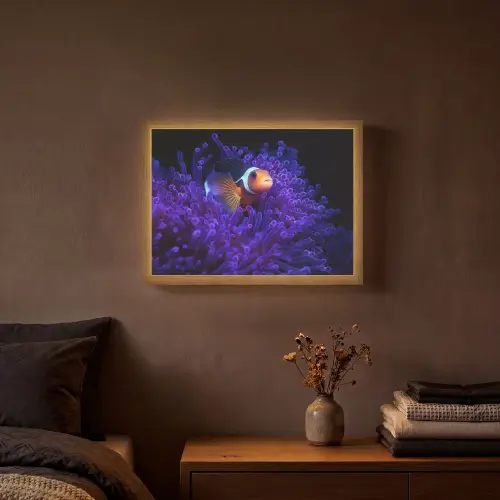 Koraal - Vis - Oranje - Zee Light Box met batterij (Wandlamp) middel -sfeer4