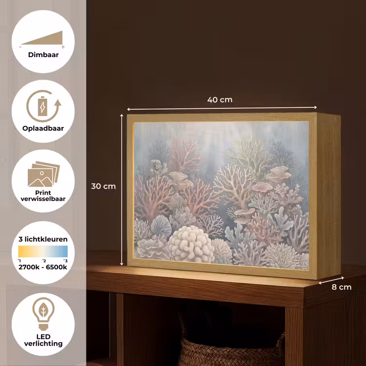 Koraal - Zeeleven - Onderwater - Illustratie - Natuur Light Box met batterij (Wandlamp) middel -USP_websiteoverzichtNL