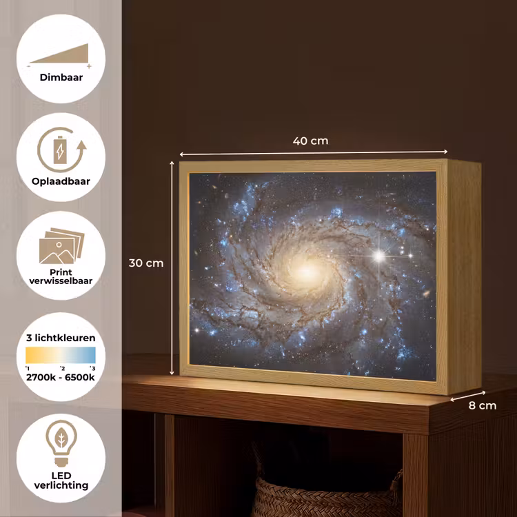 Kosmos - Sterrenstelsel - Donker Light Box met batterij (Wandlamp) middel -USP_websiteoverzichtNL