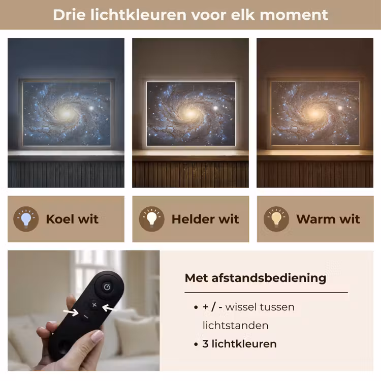 Kosmos - Sterrenstelsel - Donker Light Box met batterij (Wandlamp) middel -USP_lichtkleurNL