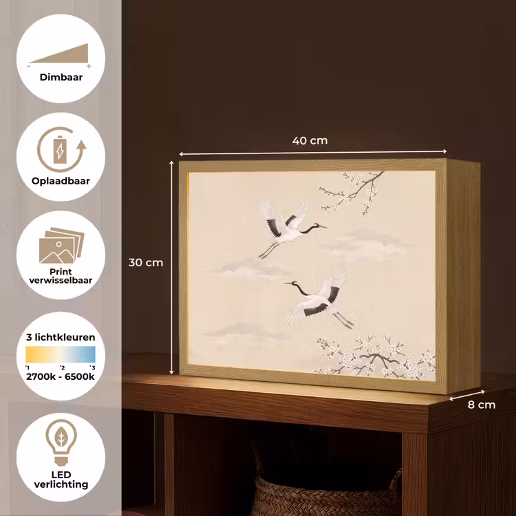 Kraanvogels - Bloesem - Beige Light Box met batterij (Wandlamp) middel -USP_websiteoverzichtNL