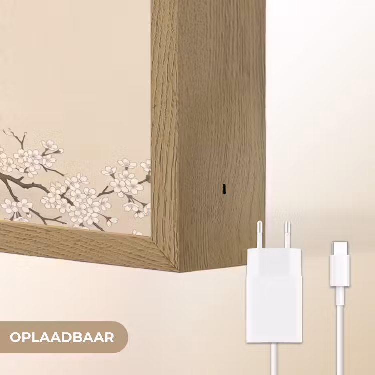 Kraanvogels - Bloesem - Beige Light Box met batterij (Wandlamp) middel -USP_websiteoplaadbaarNL