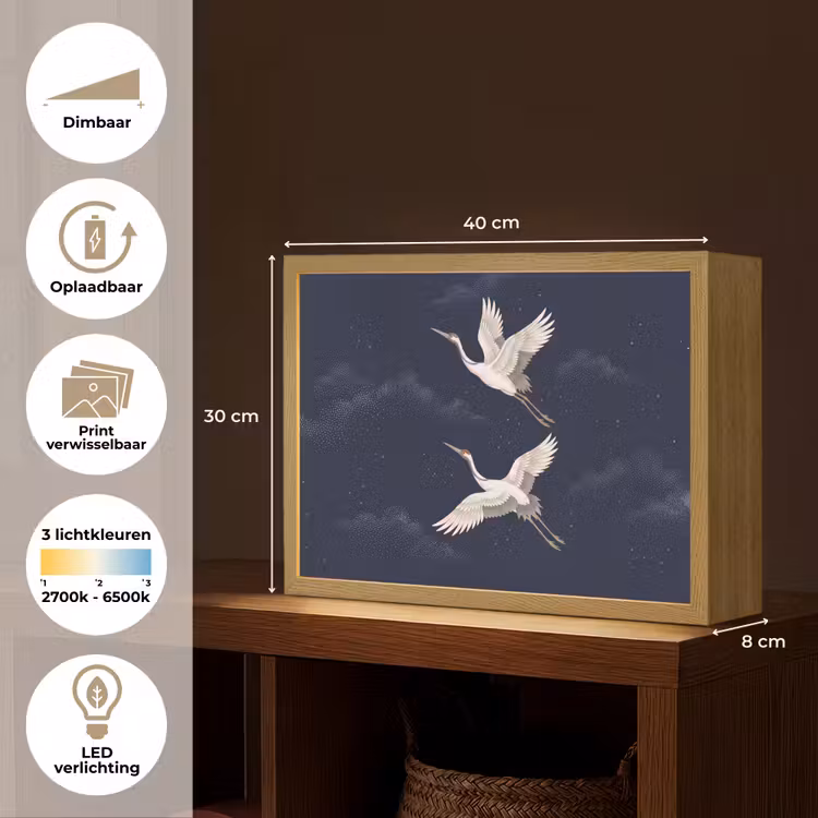 Kraanvogels - Nachthemel - Blauw Light Box met batterij (Wandlamp) middel -USP_websiteoverzichtNL