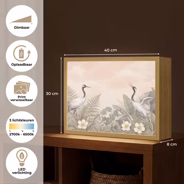 Kraanvogels - Natuur - Roze Light Box met batterij (Wandlamp) middel -USP_websiteoverzichtNL