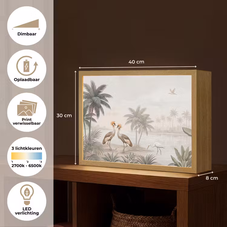 Kraanvogels - Palmbomen - Tropisch Light Box met batterij (Wandlamp) middel -USP_websiteoverzichtNL