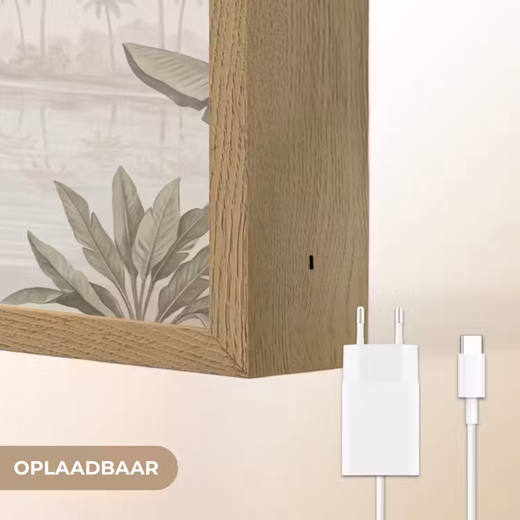 Kraanvogels - Palmbomen - Tropisch Light Box met batterij (Wandlamp) middel -USP_websiteoplaadbaarNL