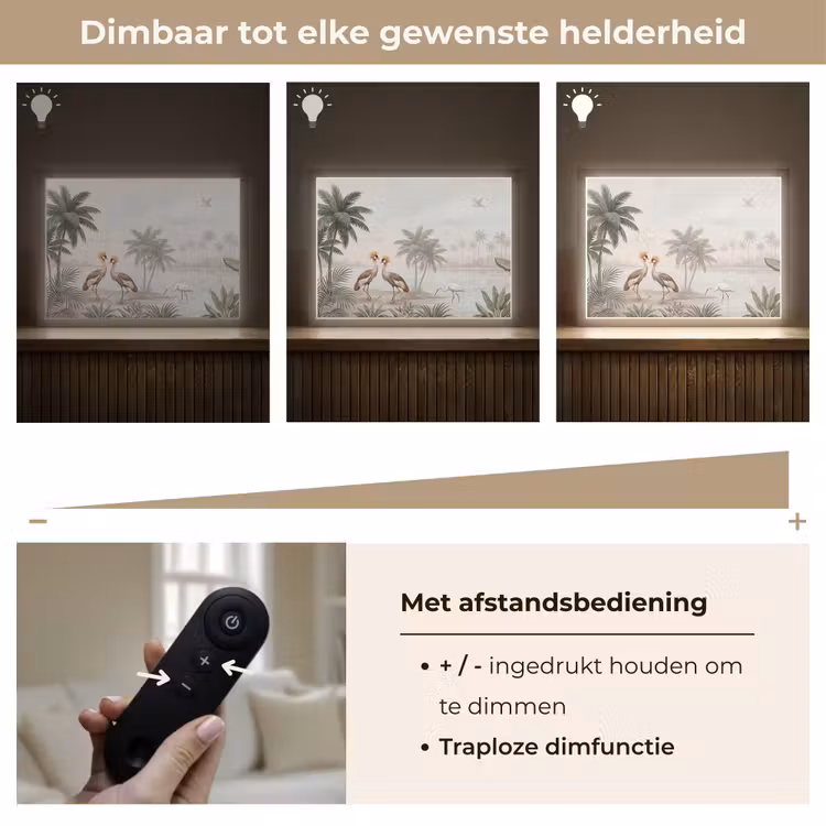 Kraanvogels - Palmbomen - Tropisch Light Box met batterij (Wandlamp) middel -USP_dimbaarNL