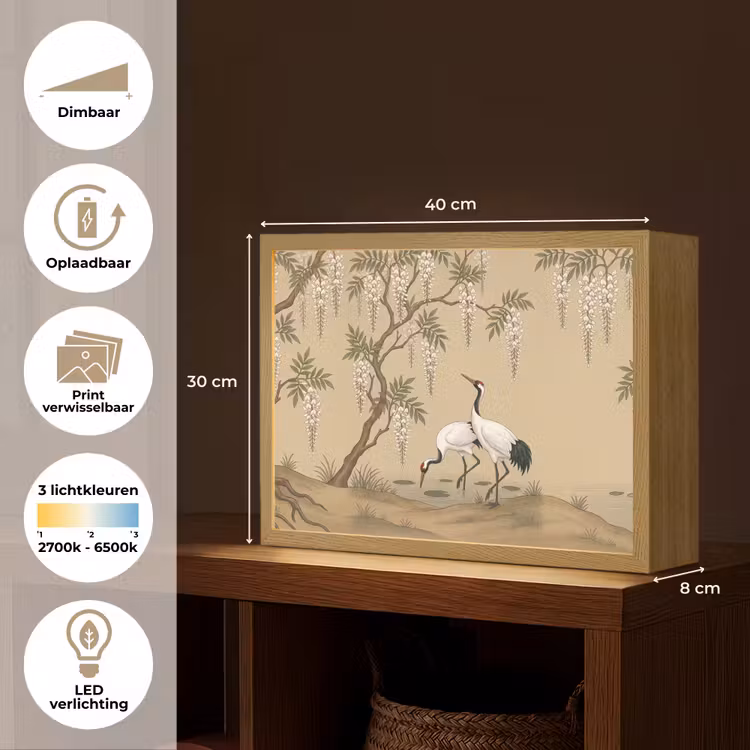 Kraanvogels - Water - Beige Light Box met batterij (Wandlamp) middel -USP_websiteoverzichtNL