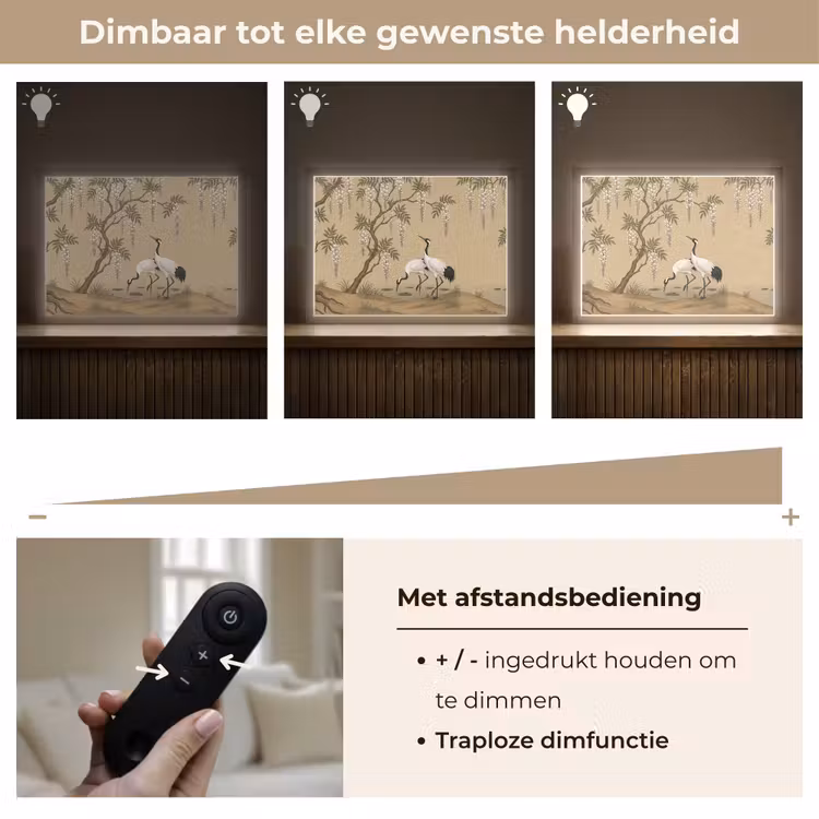 Kraanvogels - Water - Beige Light Box met batterij (Wandlamp) middel -USP_dimbaarNL