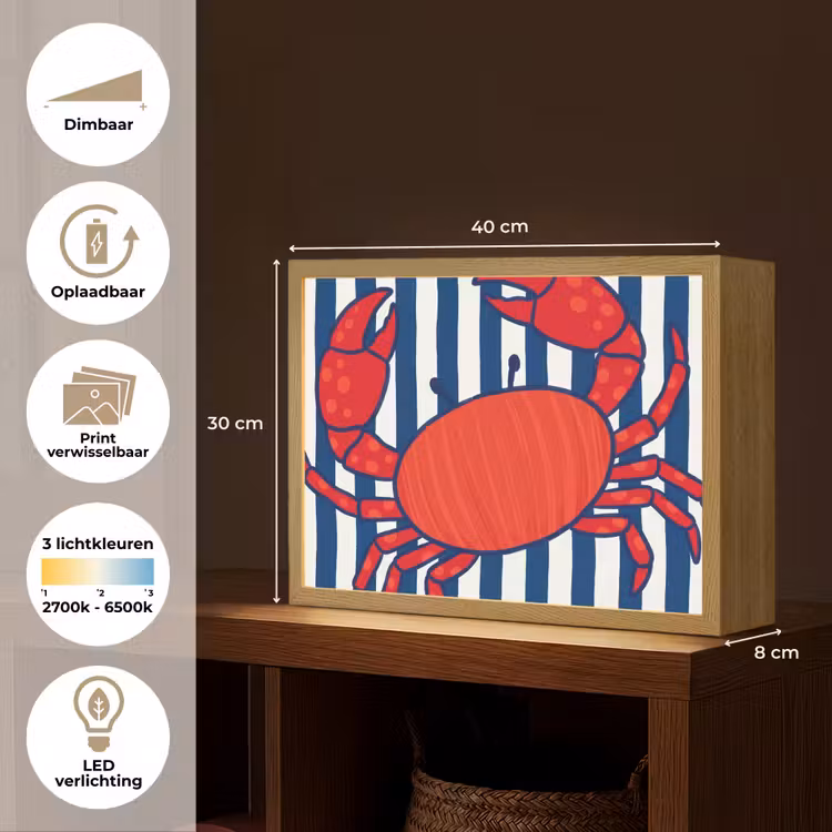 Krab - Strepen - Zeeleven - Illustratie - Rood Light Box met batterij (Wandlamp) middel -USP_websiteoverzichtNL
