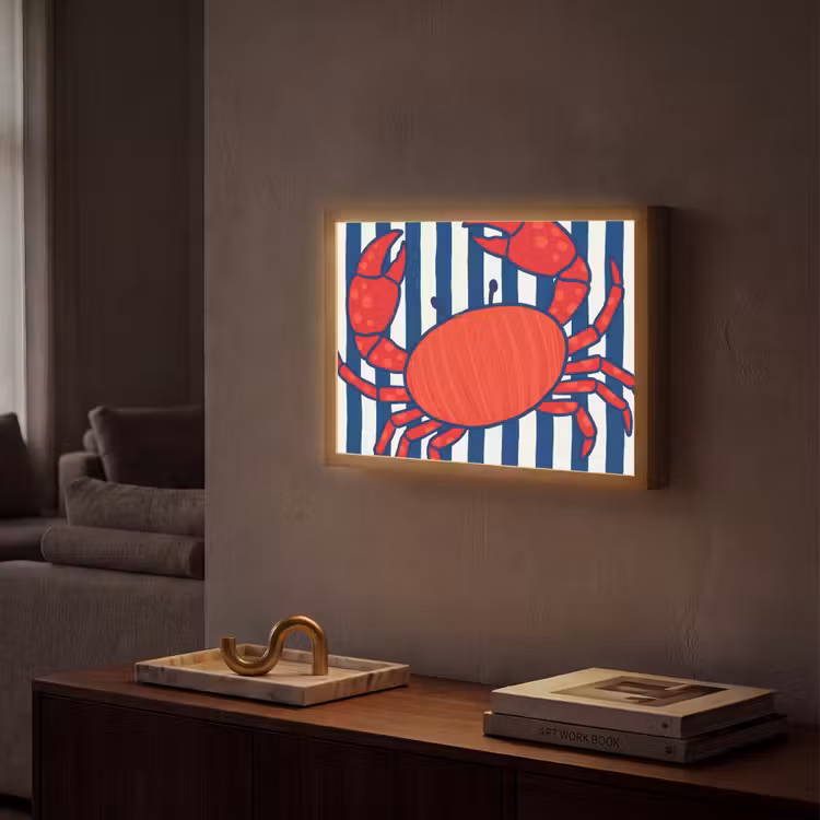 Krab - Strepen - Zeeleven - Illustratie - Rood Light Box met batterij (Wandlamp) middel -sfeer1