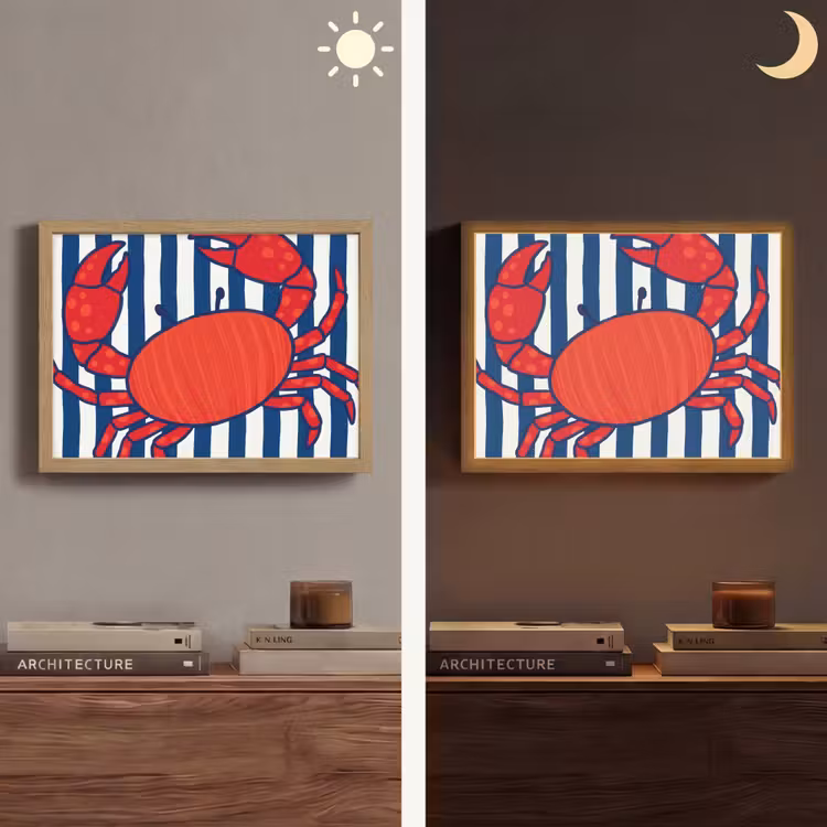 Krab - Strepen - Zeeleven - Illustratie - Rood Light Box met batterij (Wandlamp) middel -sfeer3