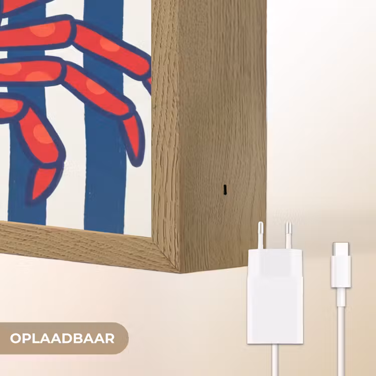 Krab - Strepen - Zeeleven - Illustratie - Rood Light Box met batterij (Wandlamp) middel -USP_websiteoplaadbaarNL